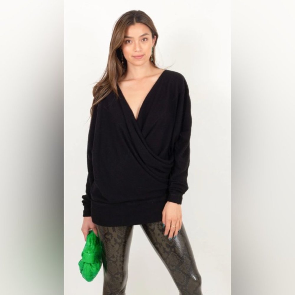 New Free People Cozy with You surplice wrap crossover knit ribbed boxy sweater - Picture 1 of 14